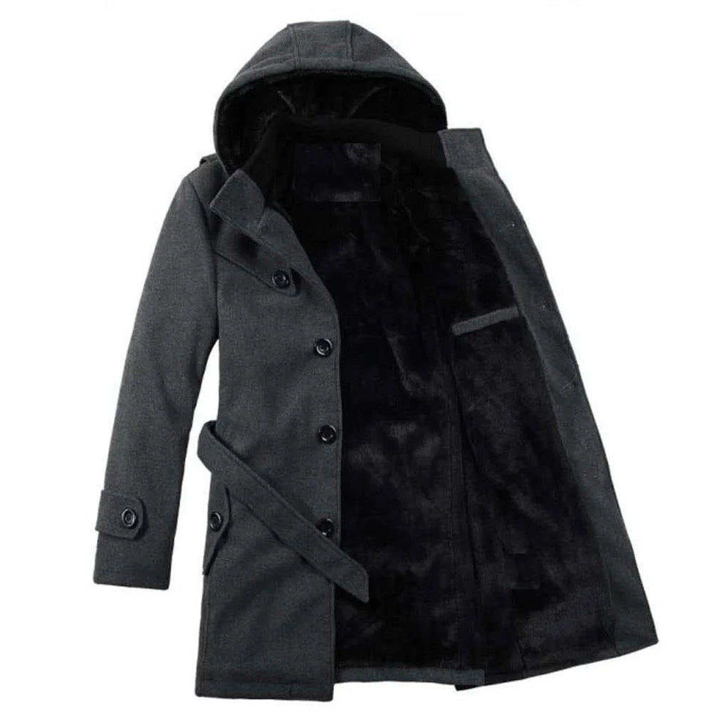 Men's Hooded Wool-Mix Trench Coat