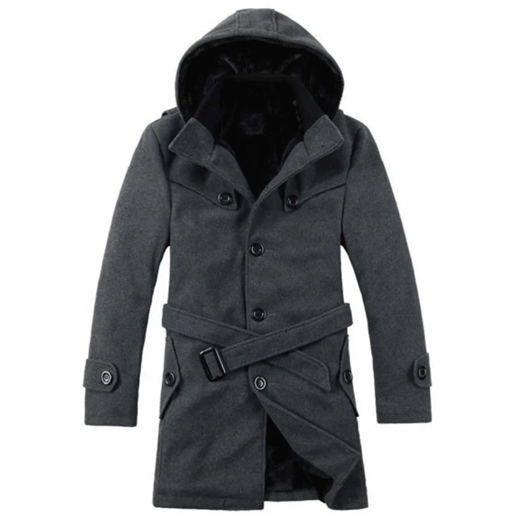 Men's Hooded Wool-Mix Trench Coat
