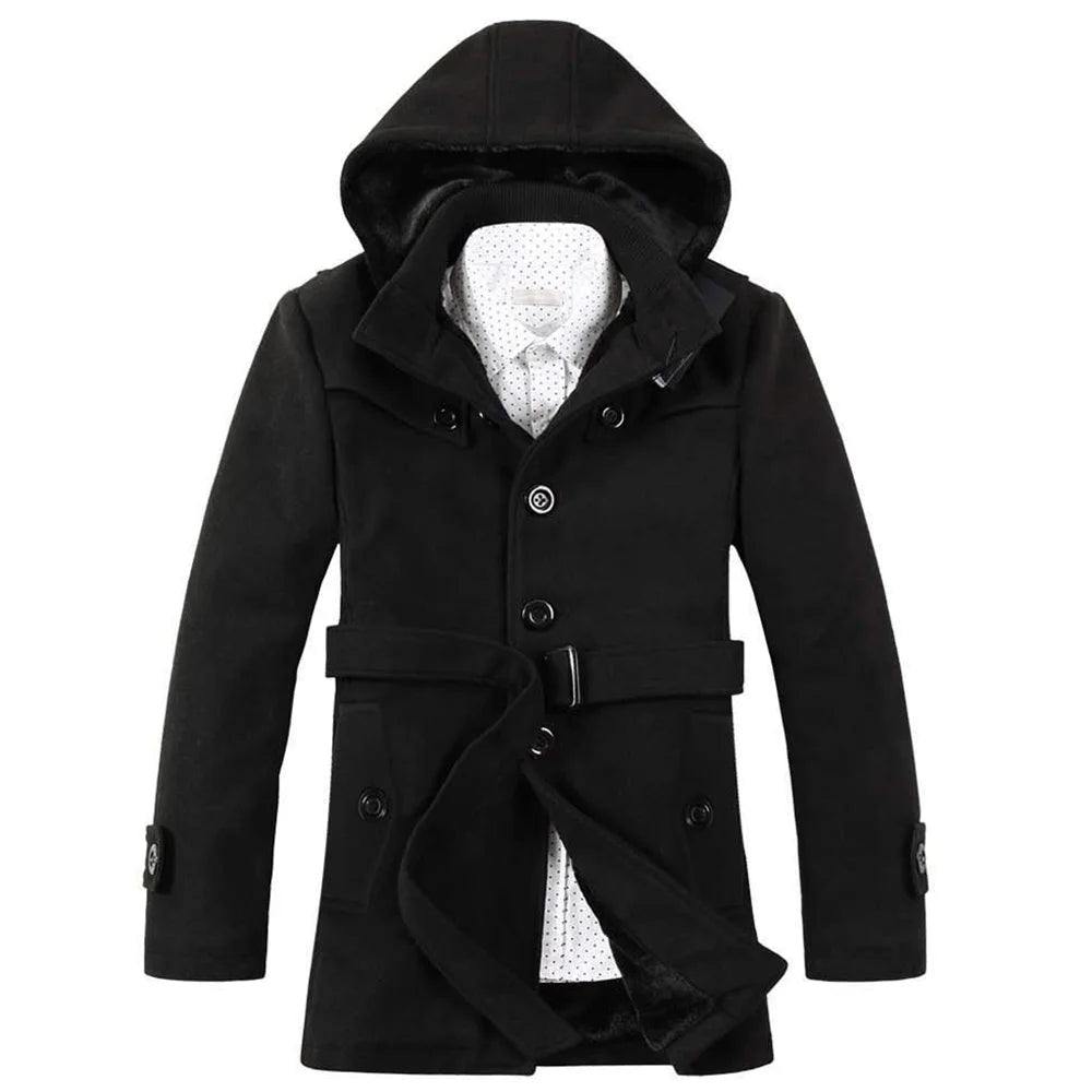 Men's Hooded Wool-Mix Trench Coat