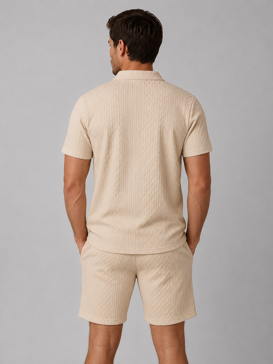 Men's Textured Polo & Shorts Set