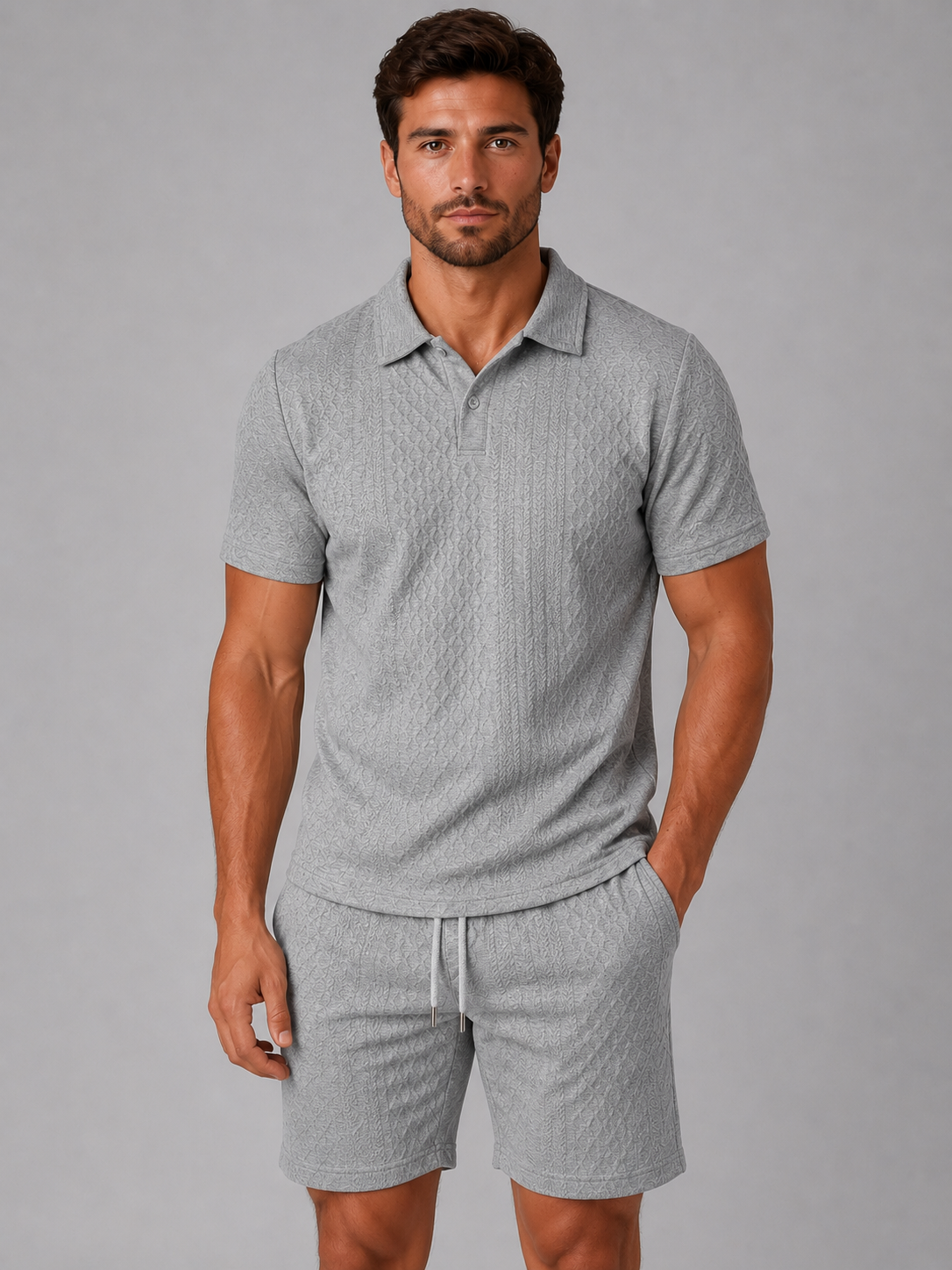 Men's Textured Polo & Shorts Set