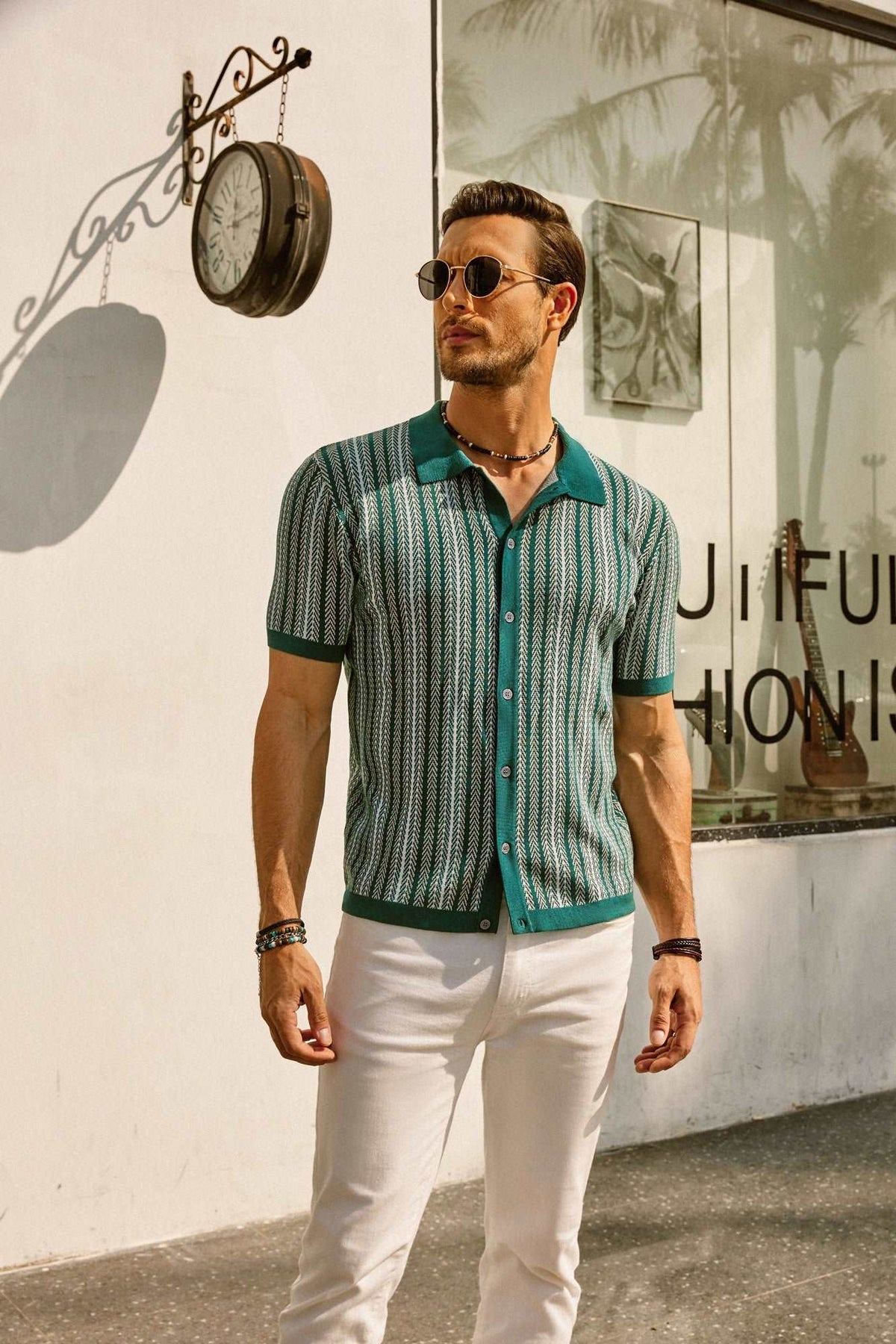 Men's Button-Down Striped Polo Shirt