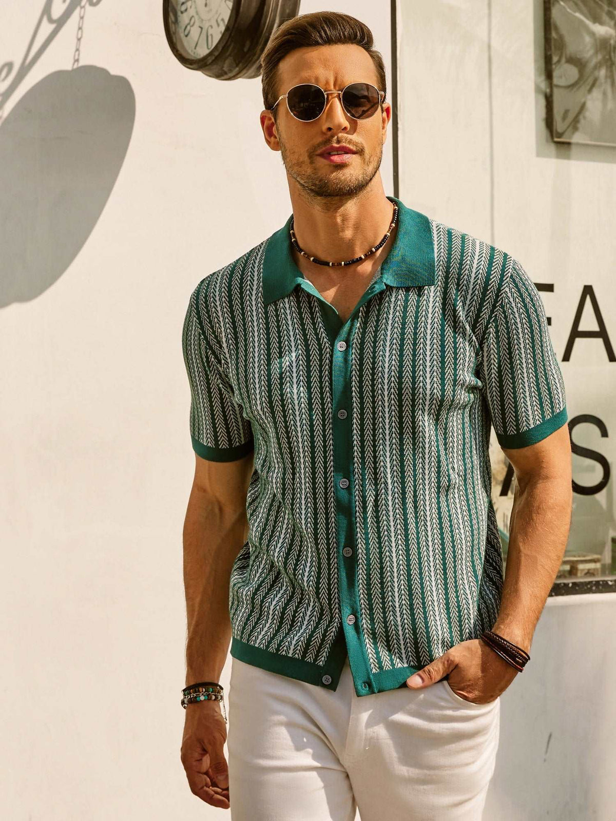 Men's Button-Down Striped Polo Shirt