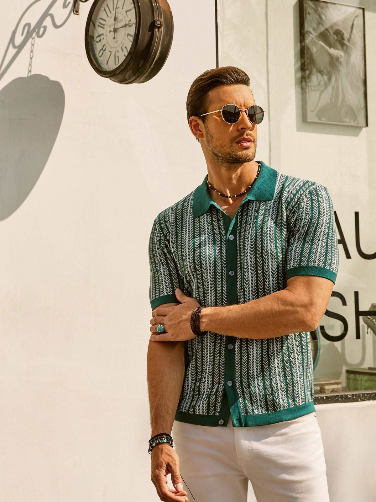 Men's Button-Down Striped Polo Shirt