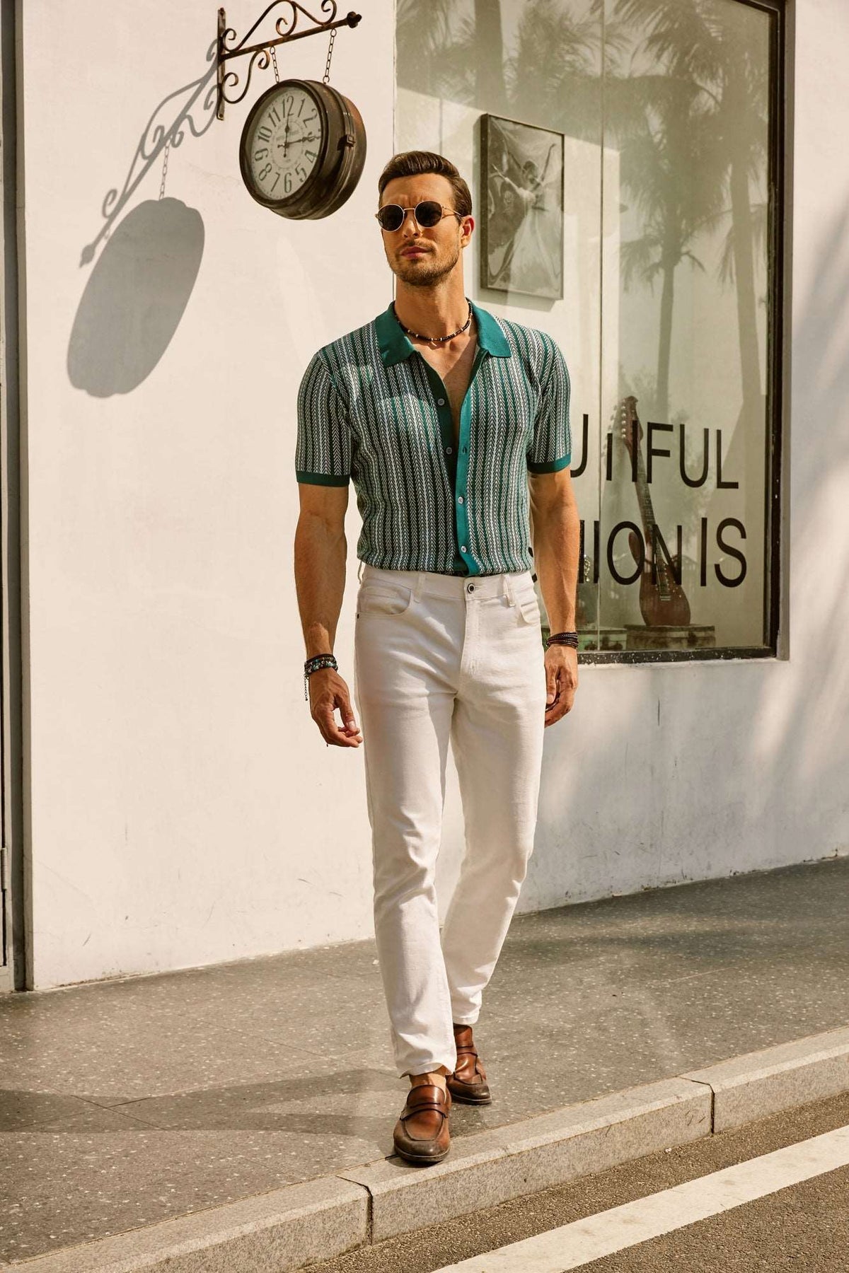Men's Button-Down Striped Polo Shirt