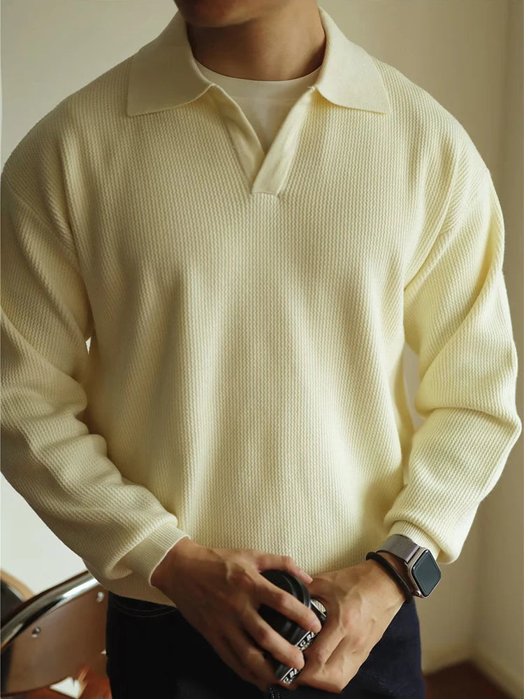 Men's Long Sleeve Knitted Polo Shirt