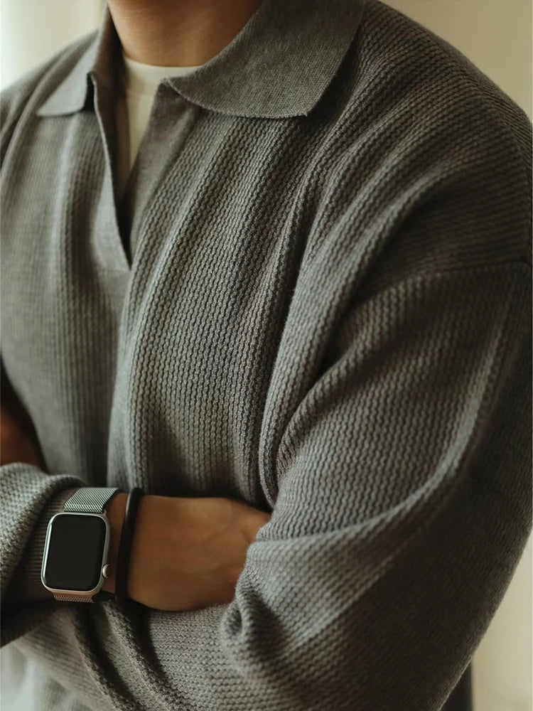 Men's Long Sleeve Knitted Polo Shirt