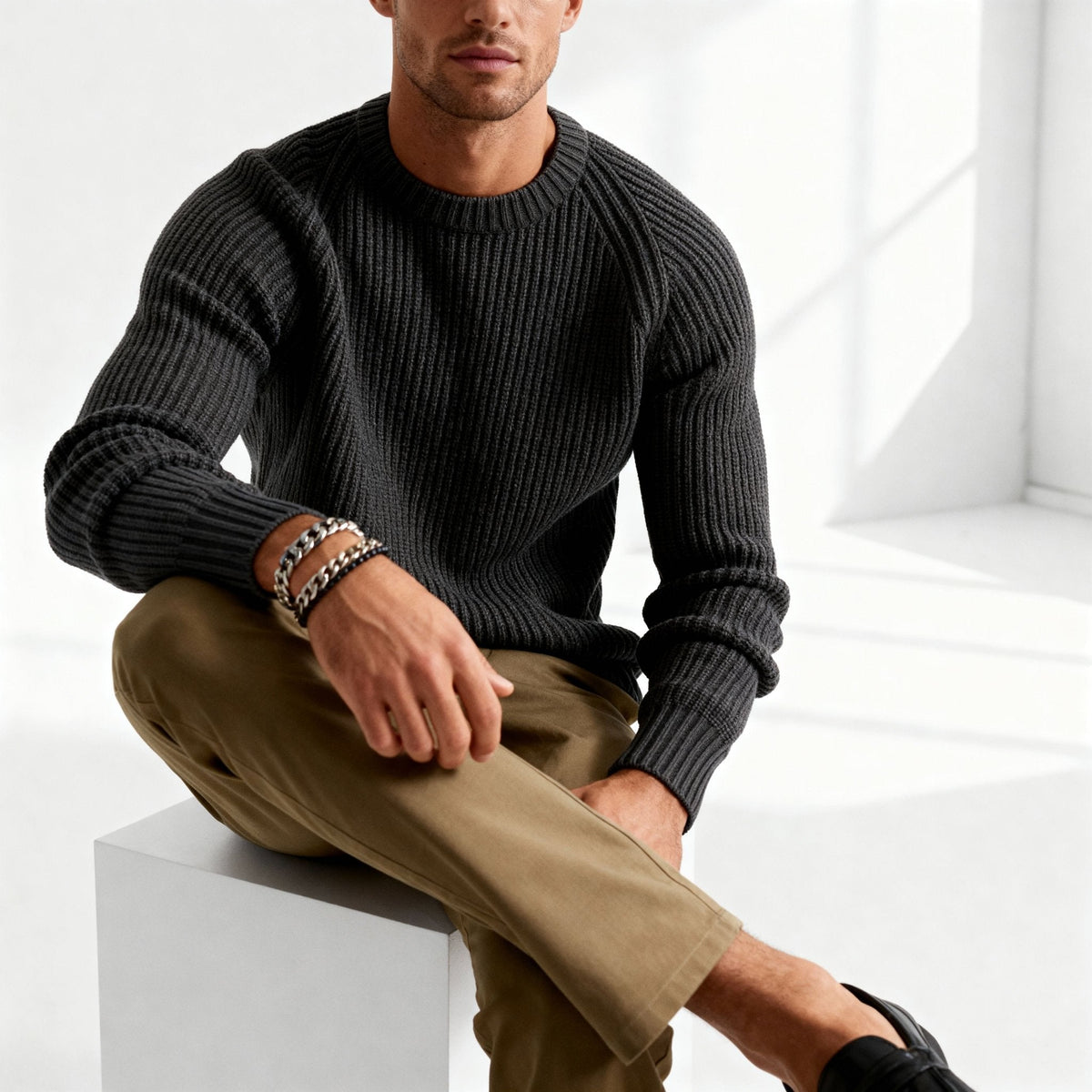 Men's Ribbed Crew Neck Jumper