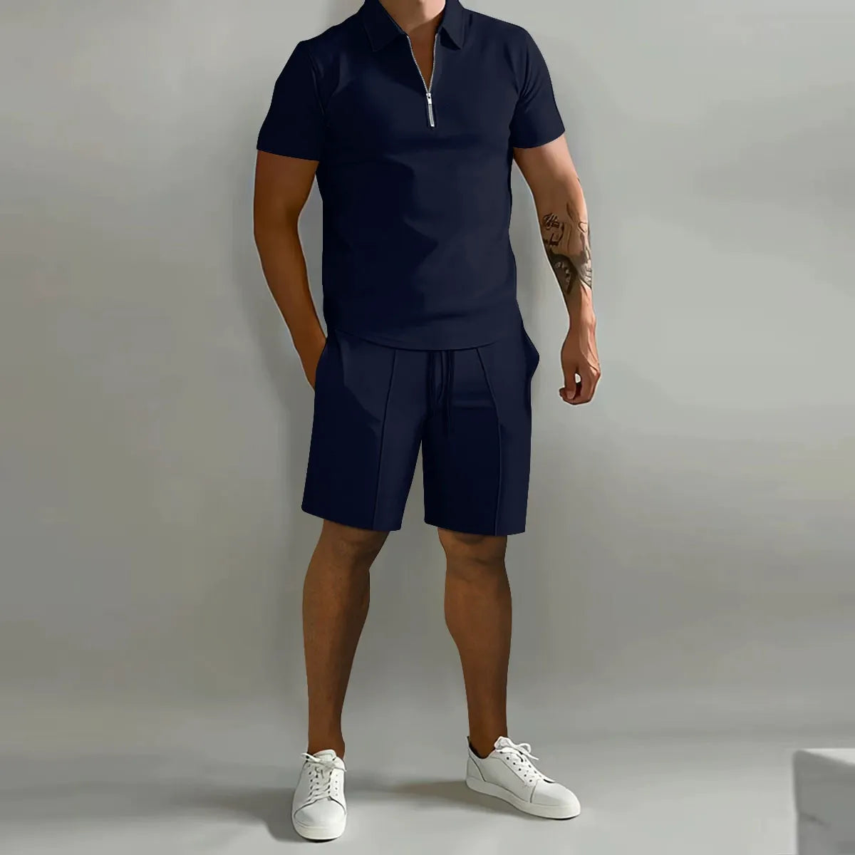 Men's Zip Polo & Shorts Set