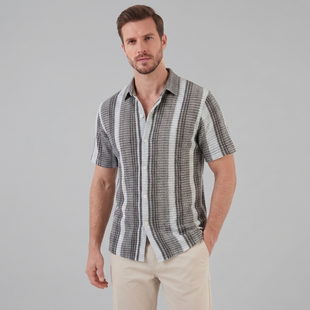 Men's Short Sleeve Striped Casual Shirt