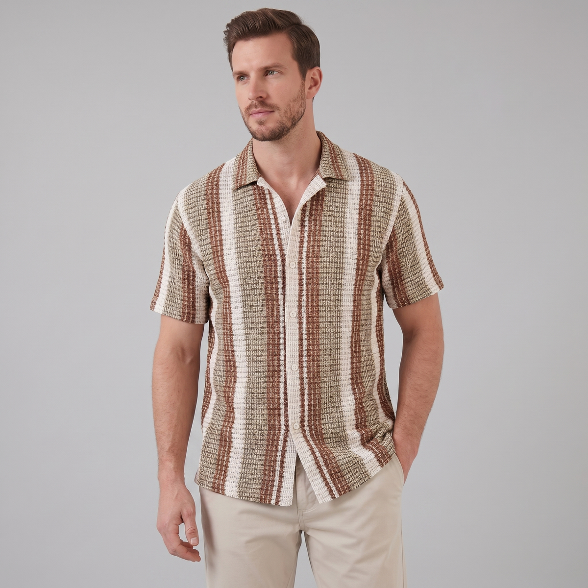 Men's Short Sleeve Striped Casual Shirt