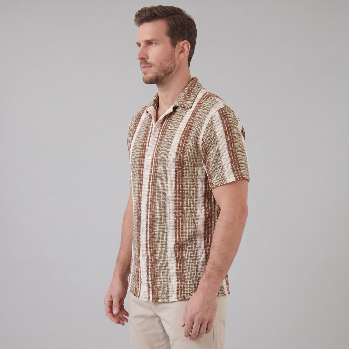 Men's Short Sleeve Striped Casual Shirt