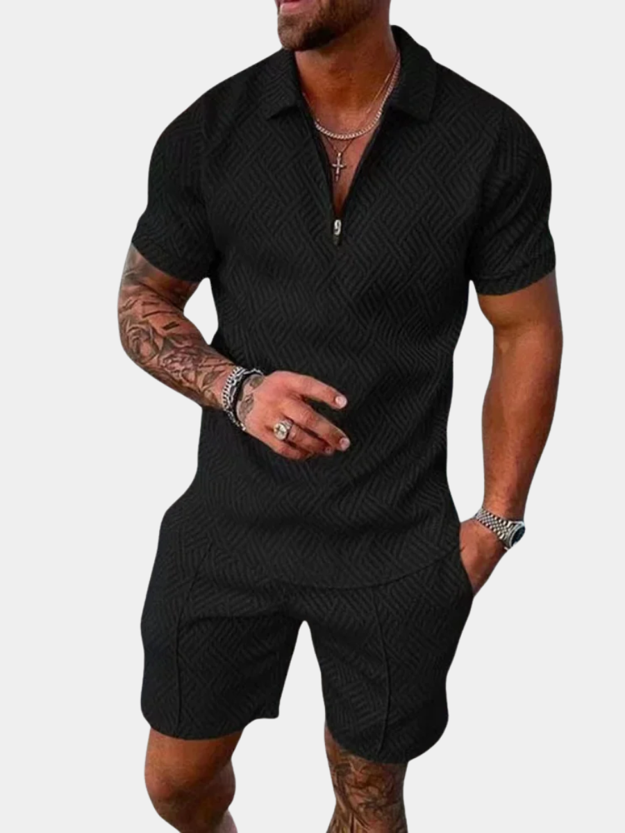Men's Zip Polo Short Set