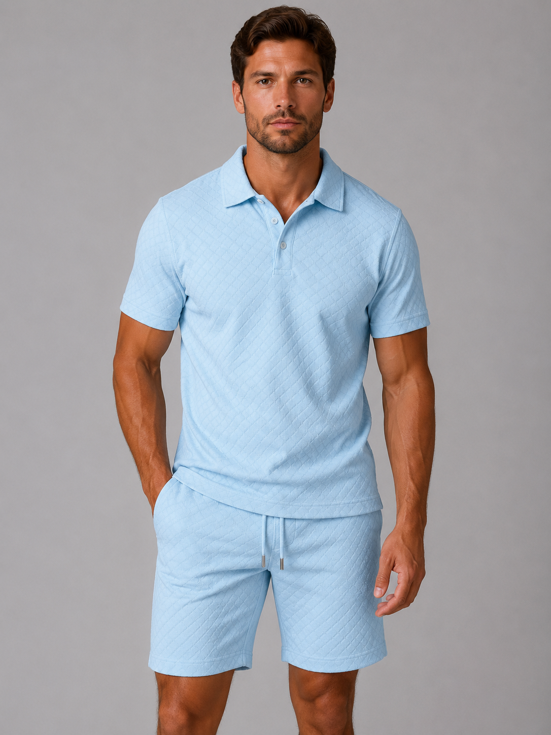 Men's Textured Polo & Shorts Set