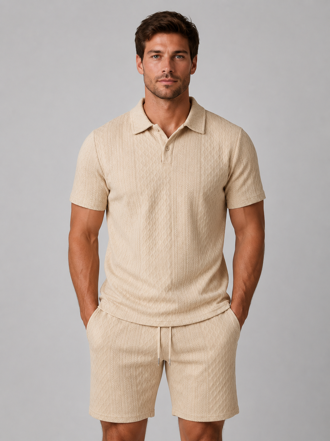 Men's Textured Polo & Shorts Set