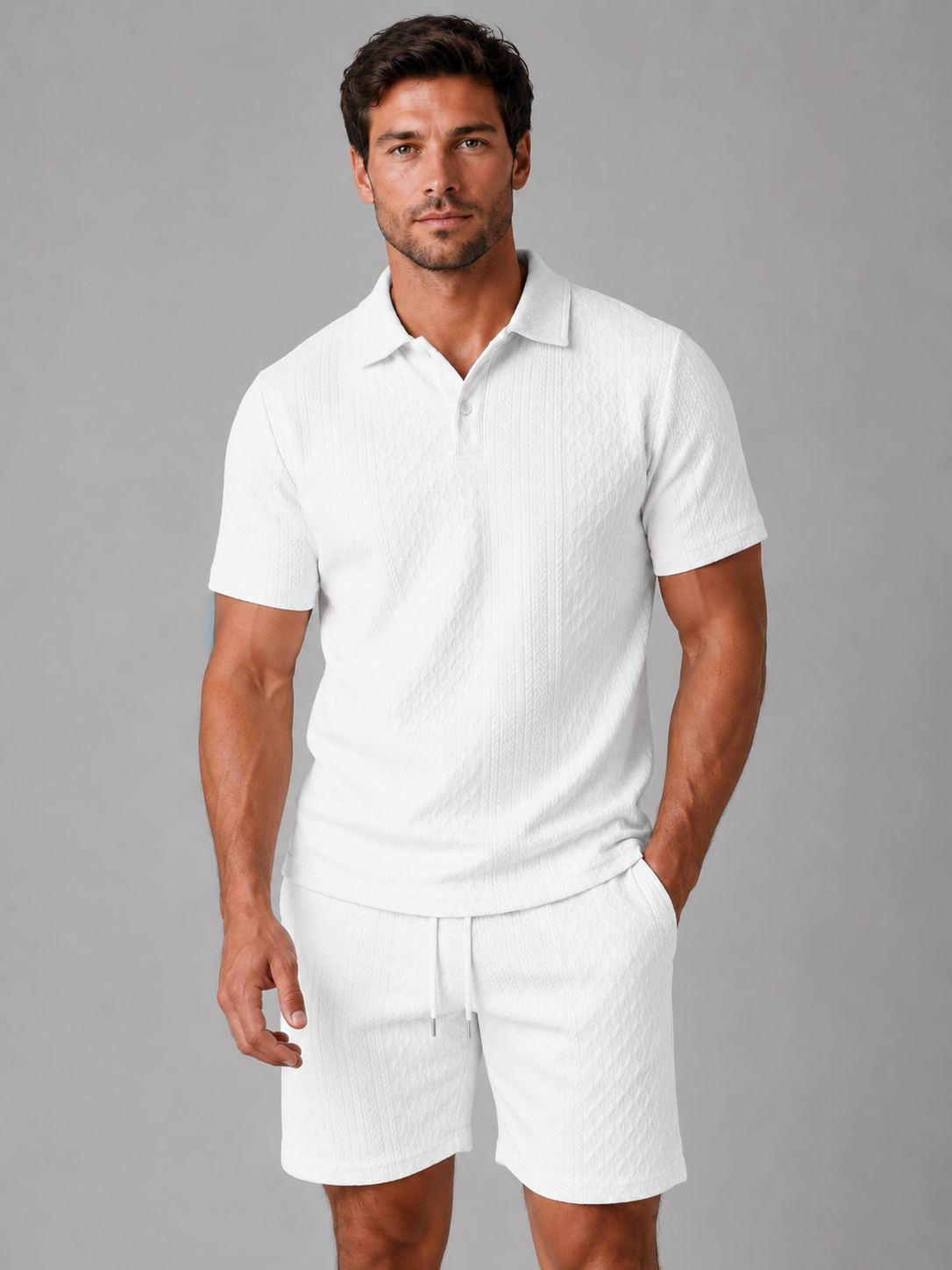 Men's Textured Polo & Shorts Set