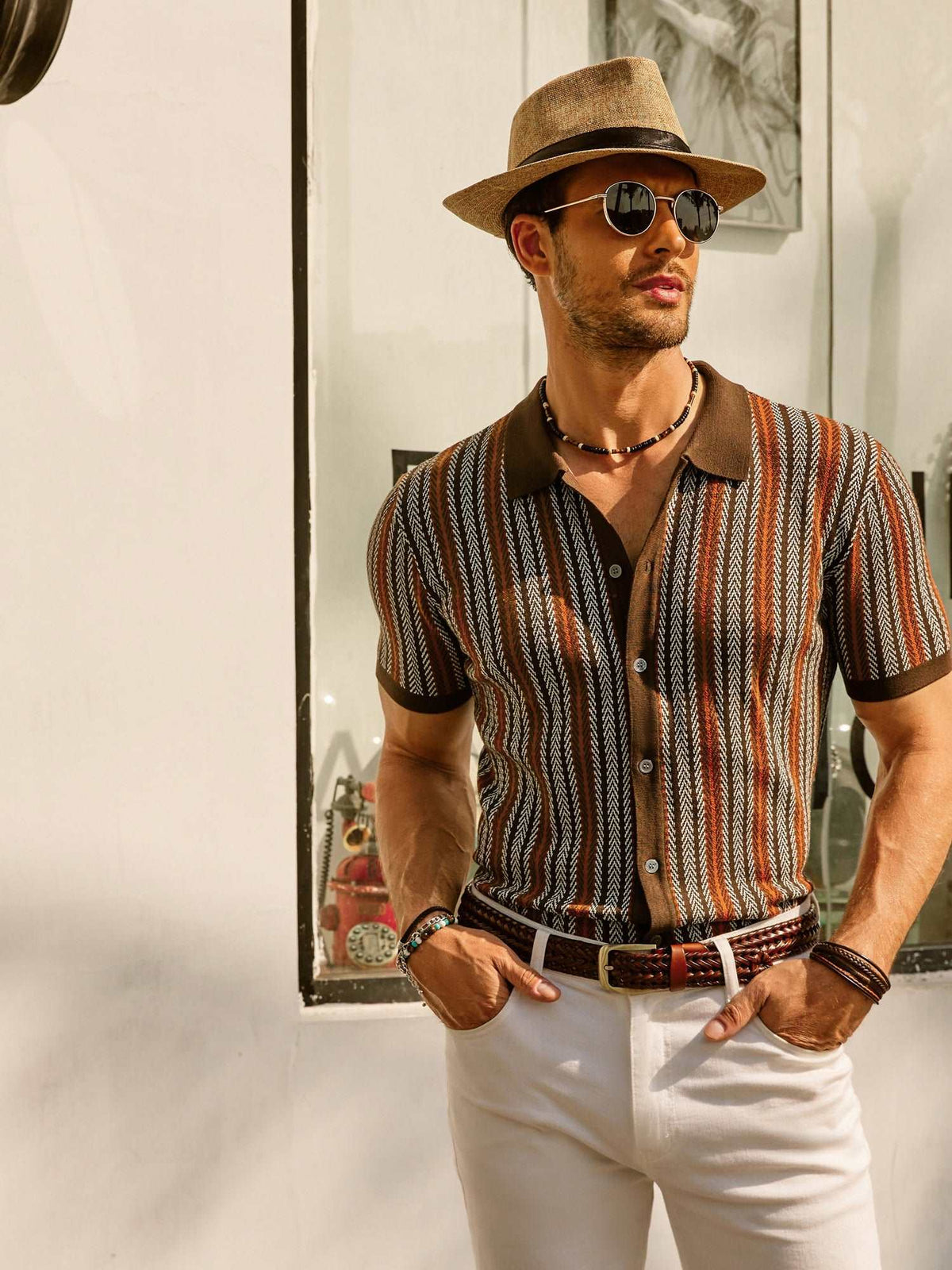 Men's Button-Down Striped Polo Shirt
