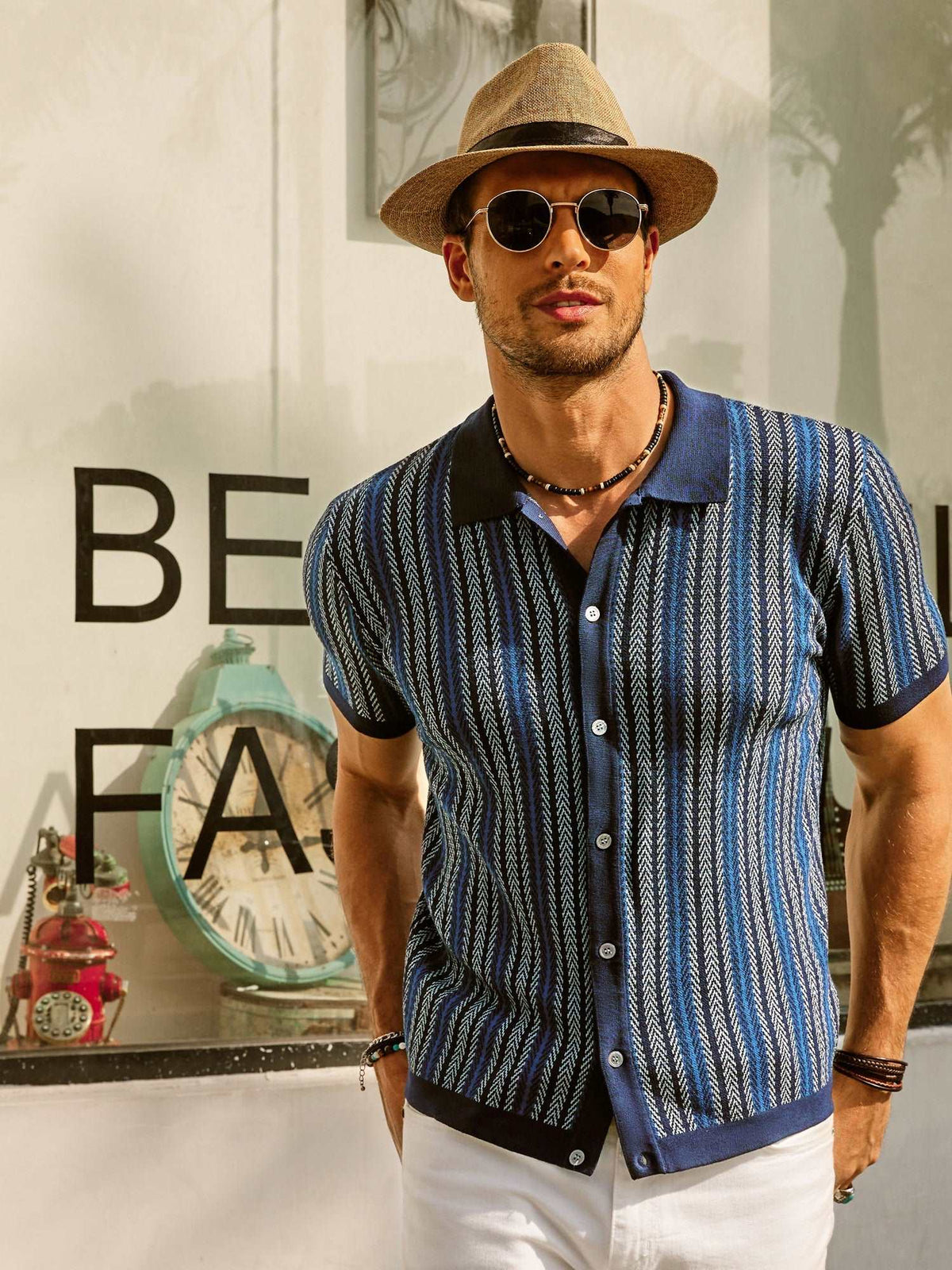 Men's Button-Down Striped Polo Shirt