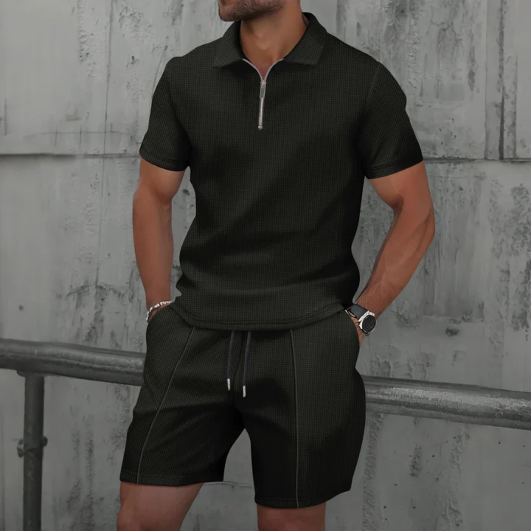 Men's Zip Polo & Shorts Set