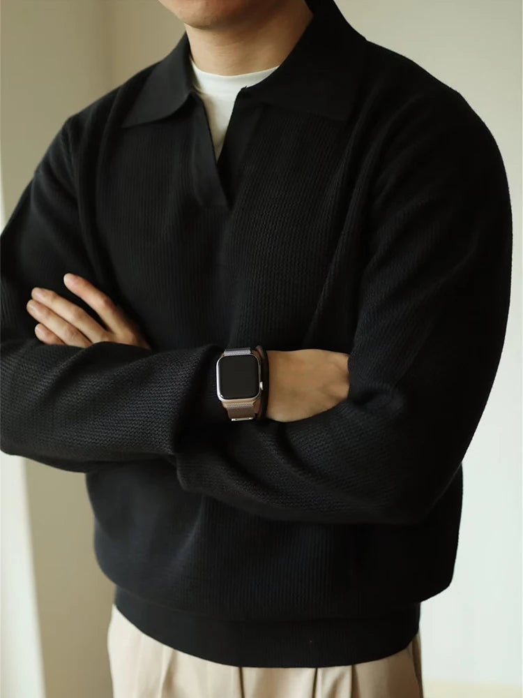 Men's Long Sleeve Knitted Polo Shirt