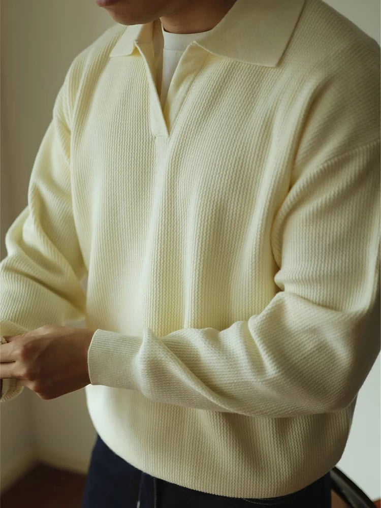 Men's Long Sleeve Knitted Polo Shirt