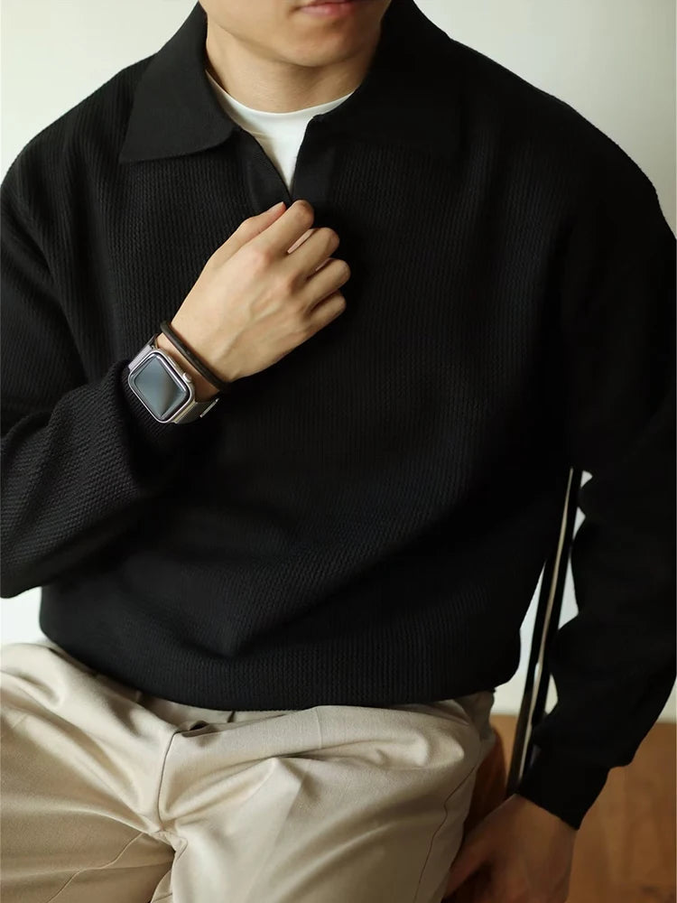 Men's Long Sleeve Knitted Polo Shirt