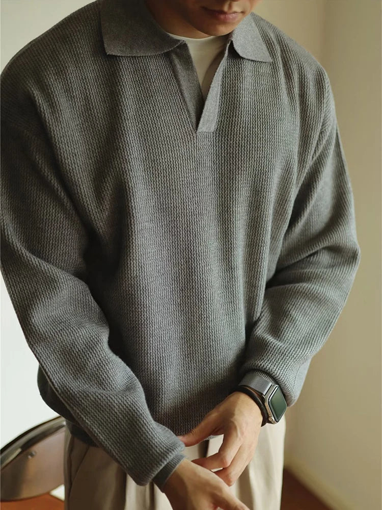 Men's Long Sleeve Knitted Polo Shirt