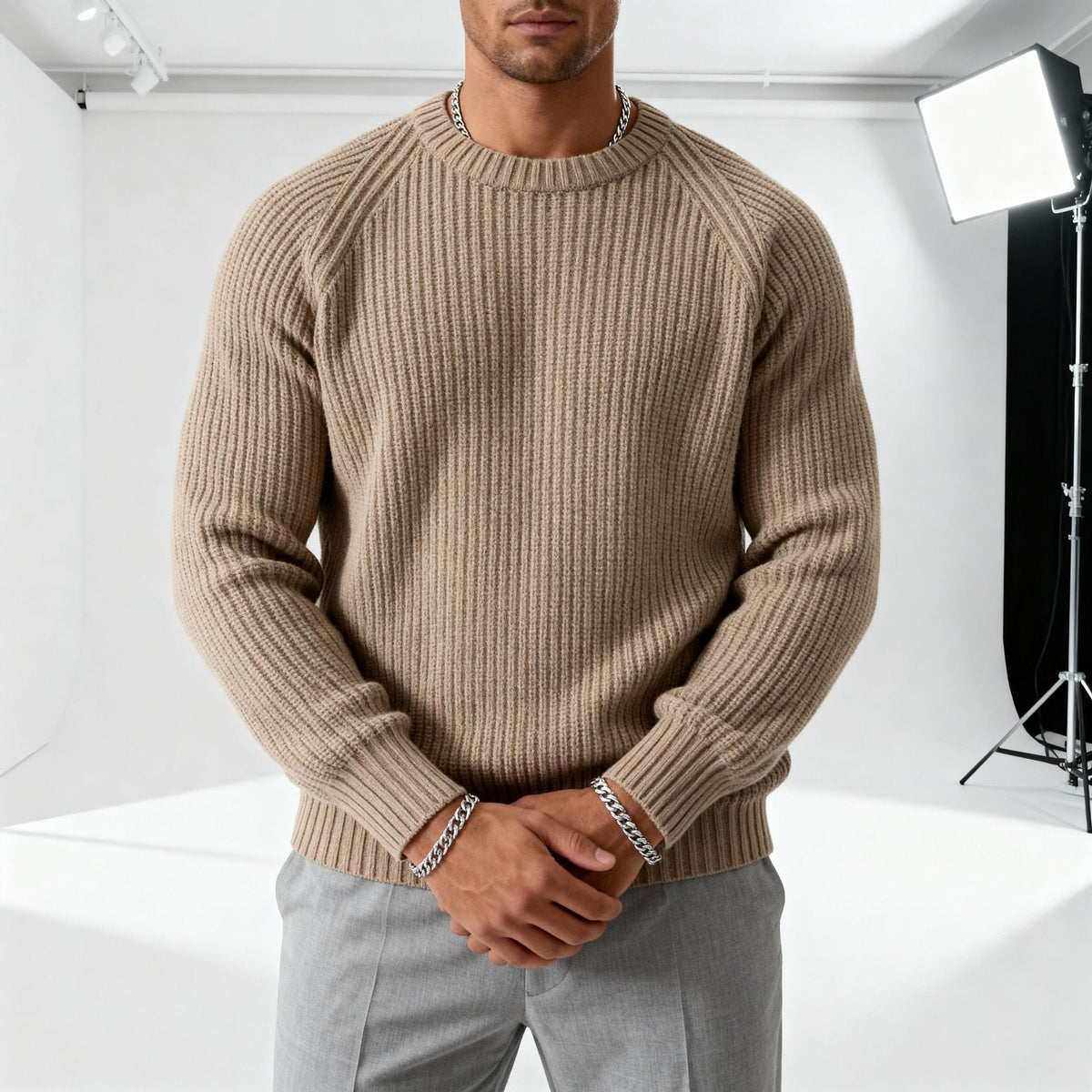 Men's Ribbed Crew Neck Jumper
