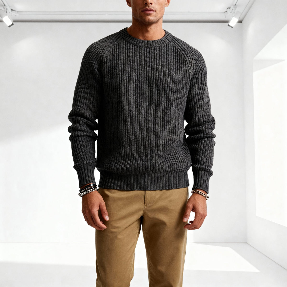 Men's Ribbed Crew Neck Jumper