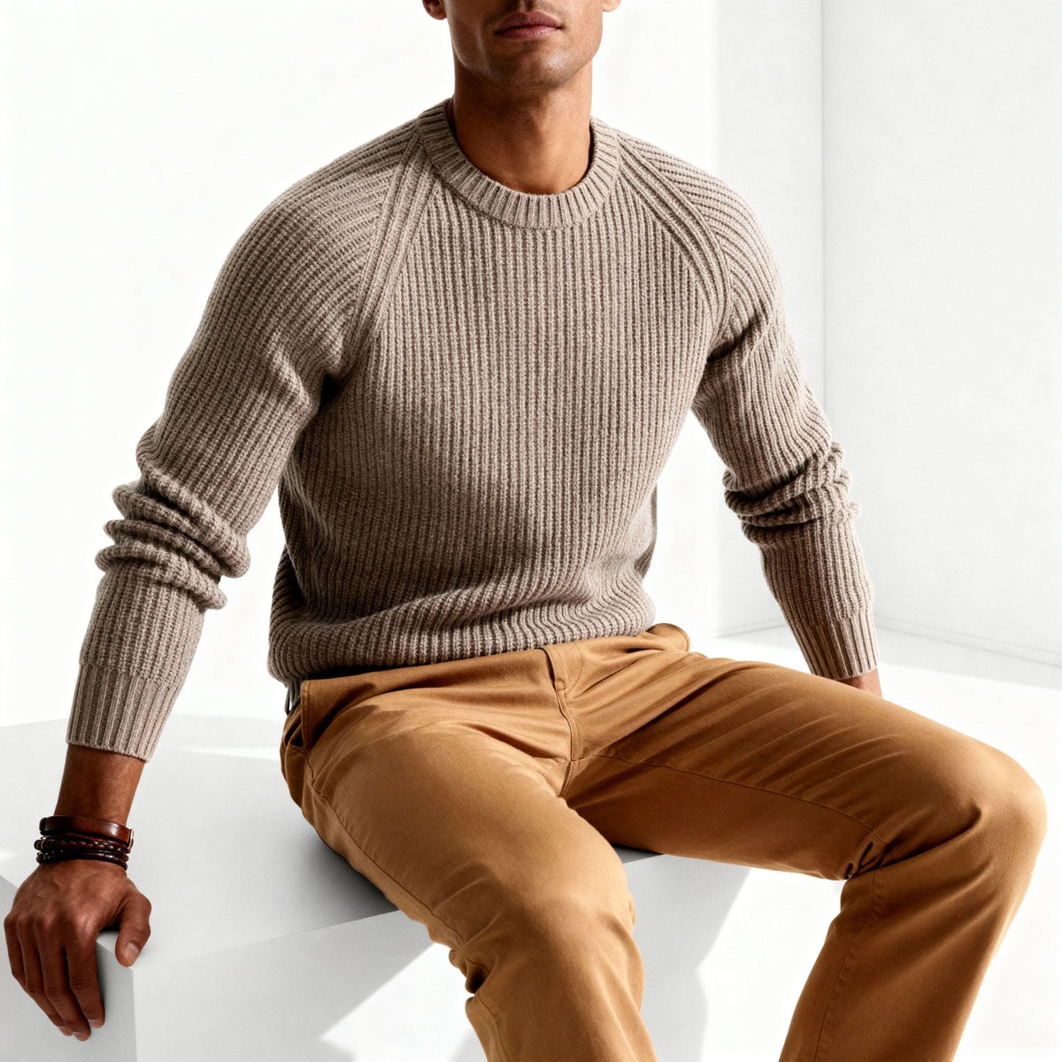 Men's Ribbed Crew Neck Jumper