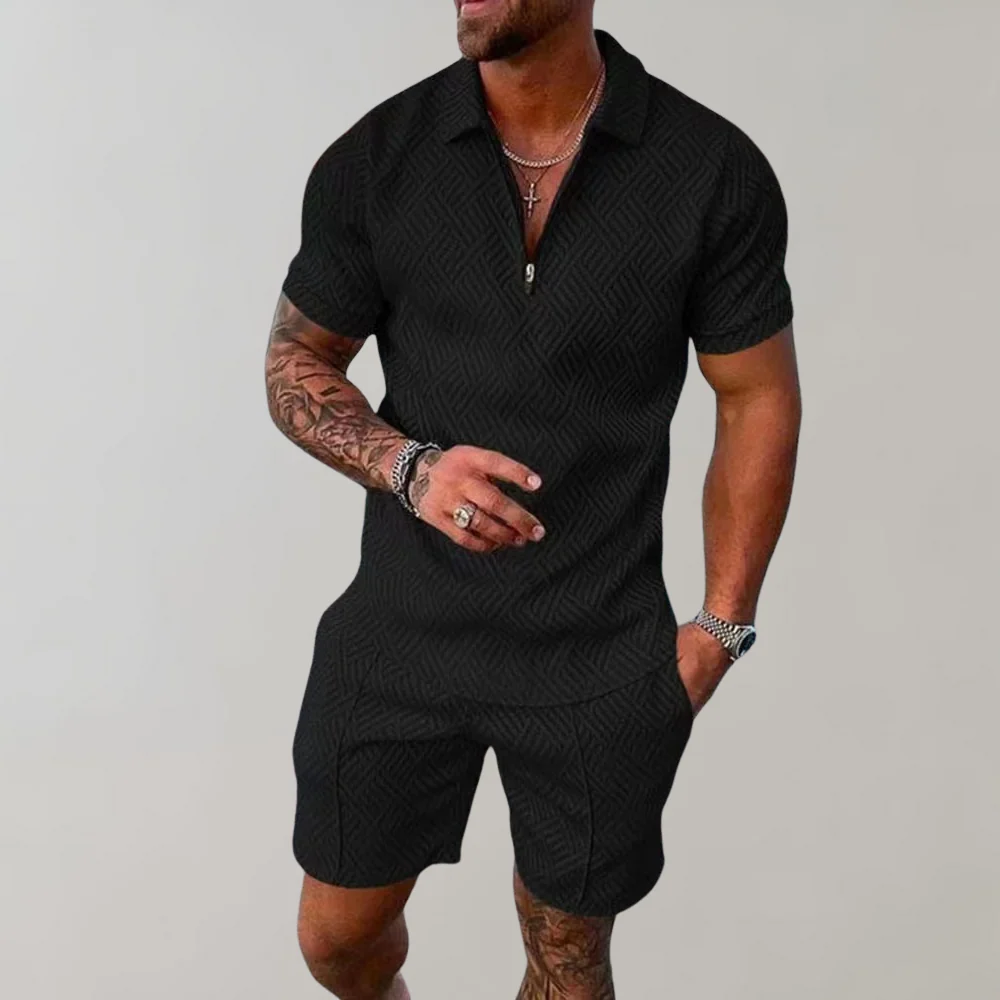 Men's Zip Polo Short Set