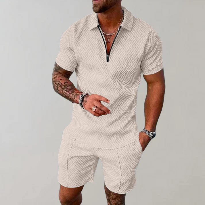 Men's Zip Polo Short Set