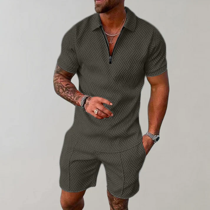 Men's Zip Polo Short Set