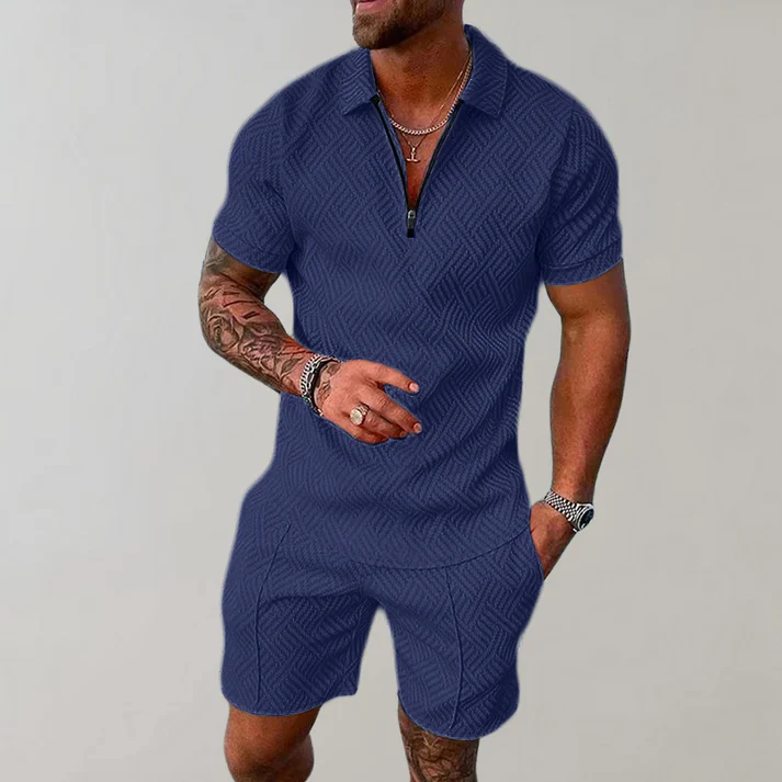 Men's Zip Polo Short Set