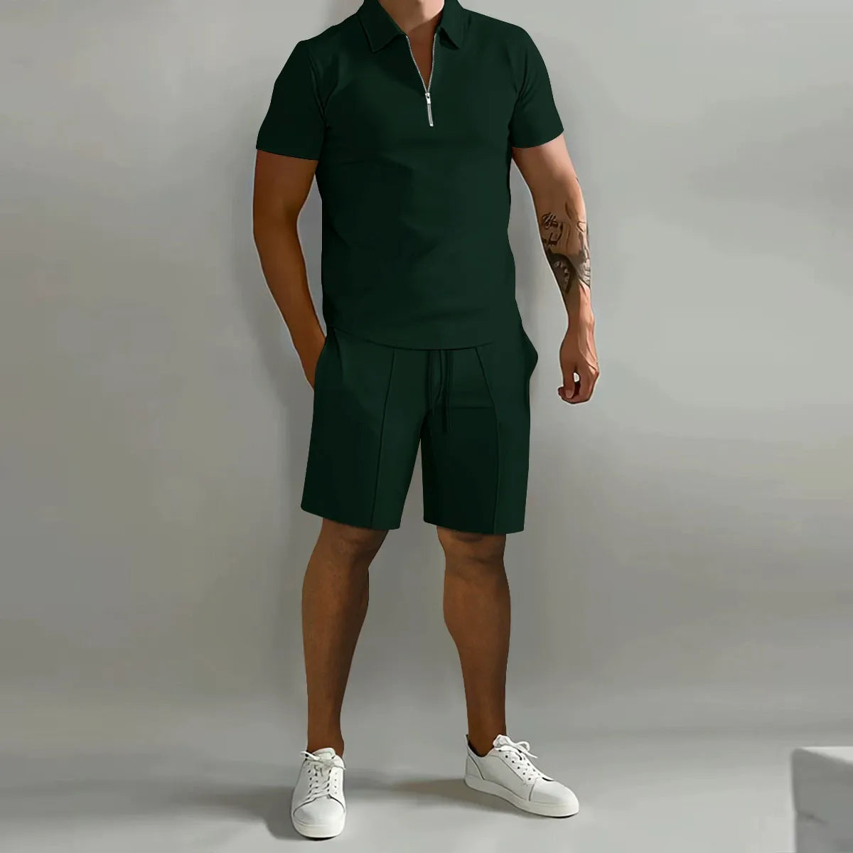 Men's Zip Polo & Shorts Set