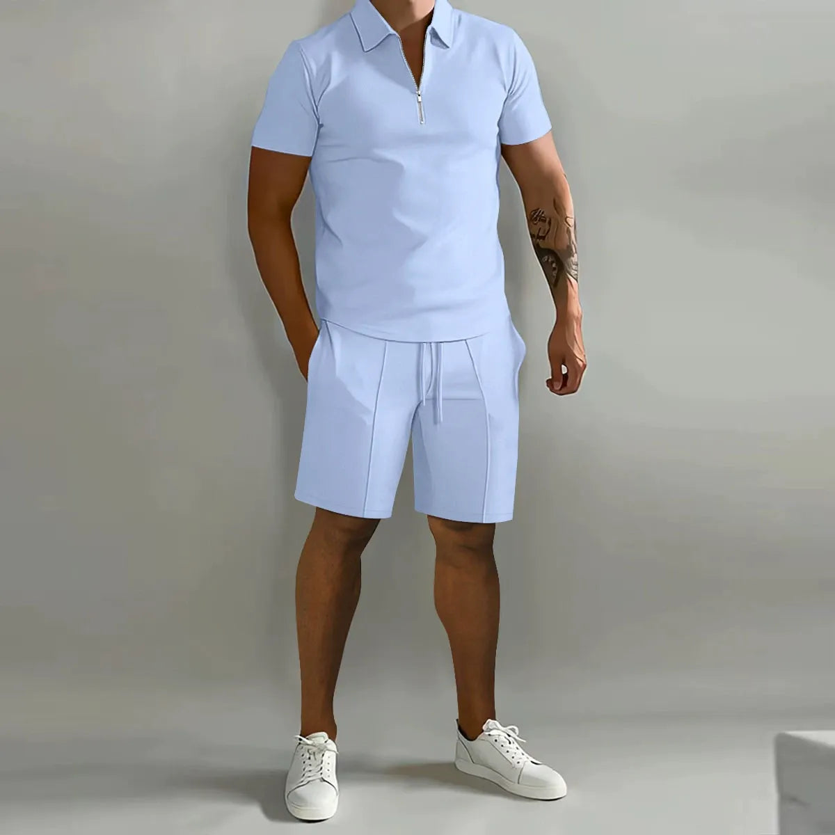 Men's Zip Polo & Shorts Set